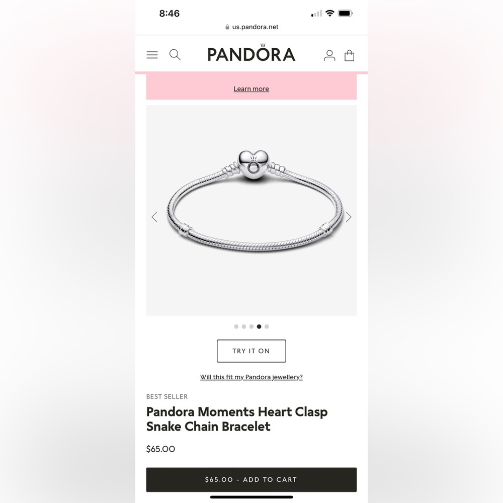 Pandora Moments Heart Clasp Snake Chain Bracelet